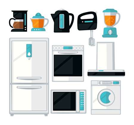 Home kitchen cooking appliances vector flat icons setのイラスト素材