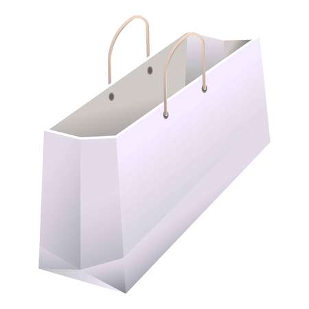 Paper shopping bag with handles 3D realistic white vector isolated iconのイラスト素材