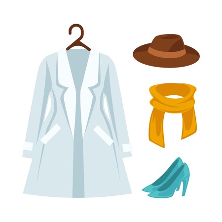Wardrobe outerwear clothes vector isolated flat icons setのイラスト素材