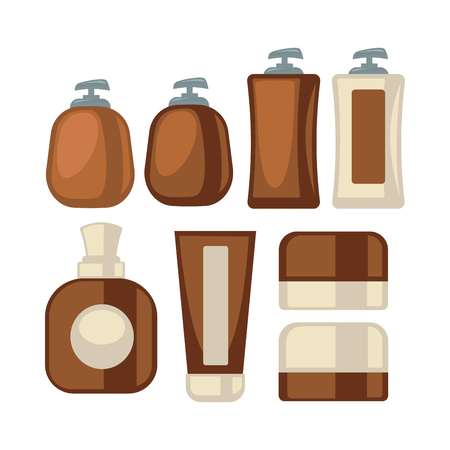 Brown-beige stylish bathroom beauty cosmetics poster on whiteのイラスト素材