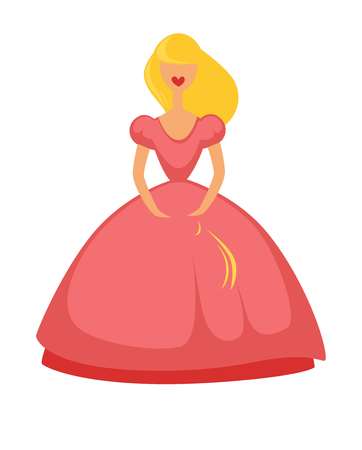 Doll in long pink dress isolated on white vector illustrationのイラスト素材