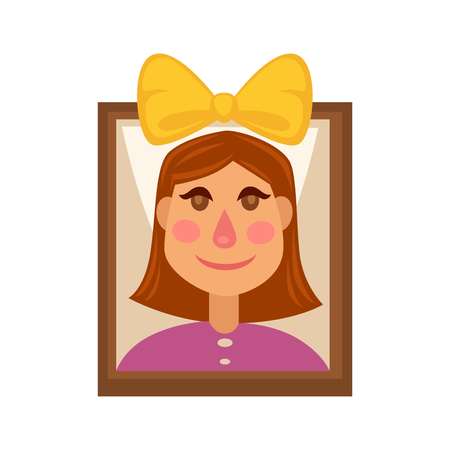 Young girl with yellow head bow on picture in frameのイラスト素材