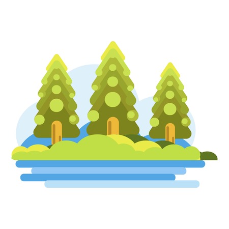 Green forest near blue river graphic vector pictureのイラスト素材