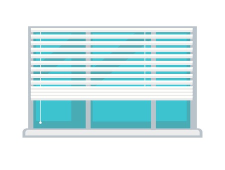 Plastic window with white half-mast blinds isolated illustrationのイラスト素材