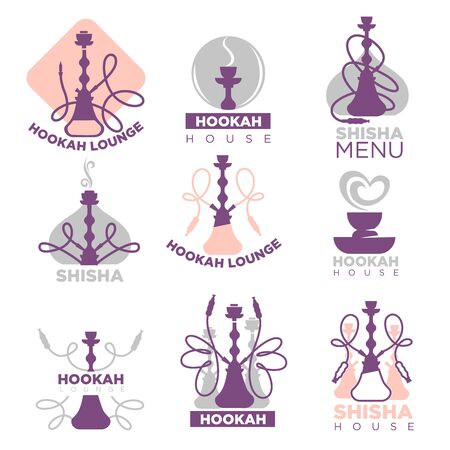 Hookah club logo labels set isolated on whiteのイラスト素材