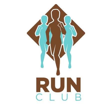 Professional run club emblem logo with men colored silhouettesのイラスト素材