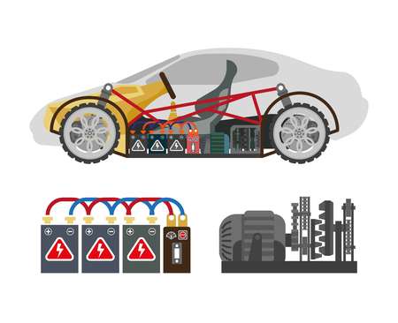 Auto inside construction scheme and its components on whiteのイラスト素材