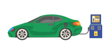 Electrocar battery charging colorful vector illustration on whiteのイラスト素材