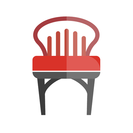 Red chair with lined back isolated on white. Vector colorful graphic illustration in flat design of comfortable place for sitting with one bright part and another dim.のイラスト素材