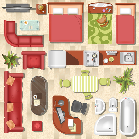 Apartment flat furniture layout top view vector interiorのイラスト素材