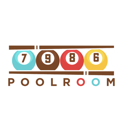 Billiard club poolroom vector label template of pool cues and ballsのイラスト素材
