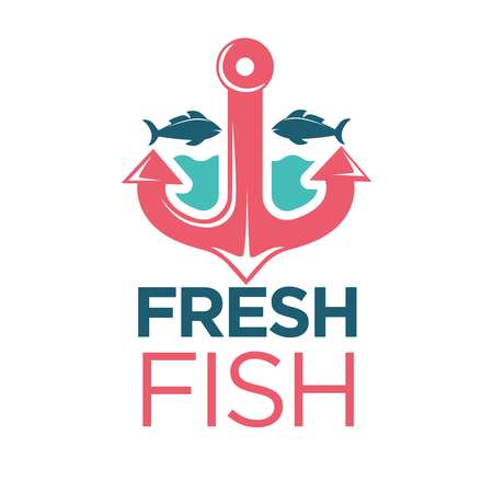 Fresh fish emblem with red anchor isolated illustrationのイラスト素材