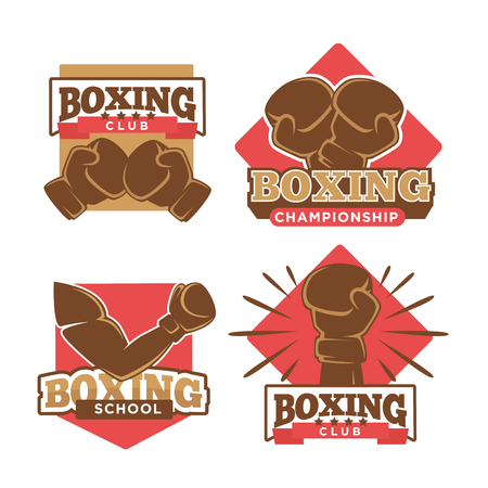 Boxing club or boxer school championship vector icons labels setのイラスト素材
