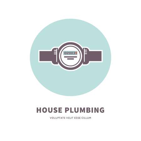 House plumbing agency emblem with water counter illustrationのイラスト素材