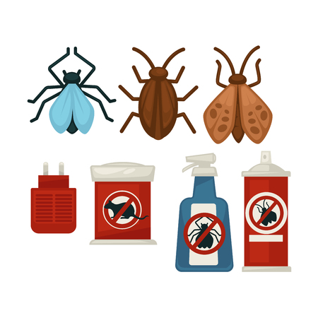 Anti pests warning signs on products and insects aboveのイラスト素材