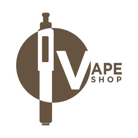 Vector illustration of vape shop emblem with electronic cigarette isolated on white.のイラスト素材