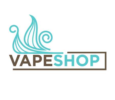 Vector illustration of blue colored clouds and vape shop words isolated on white.のイラスト素材