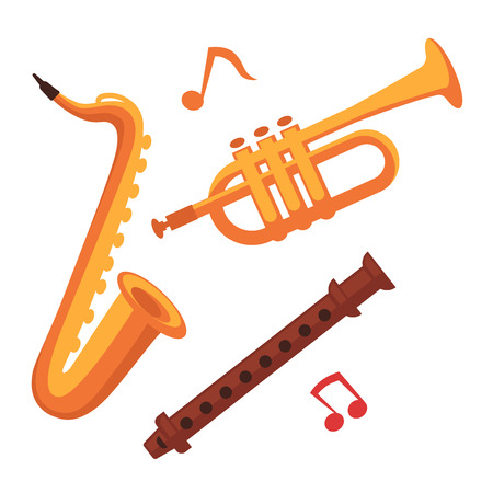 Musical instruments set on white with note signsのイラスト素材