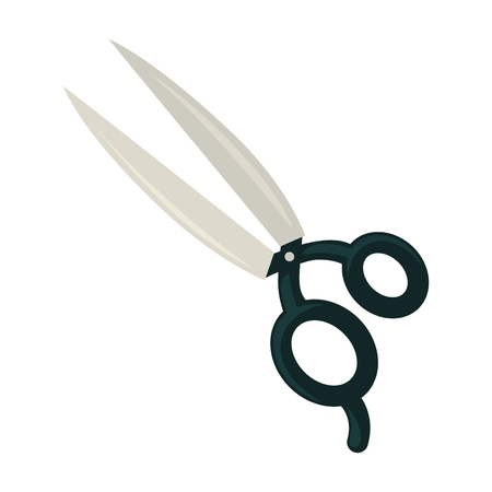 Professional sharp metal scissors with black handle for perfect haircut creation isolated flat vector illustration on white background. Main hairdressers instrument for work with hair length.のイラスト素材