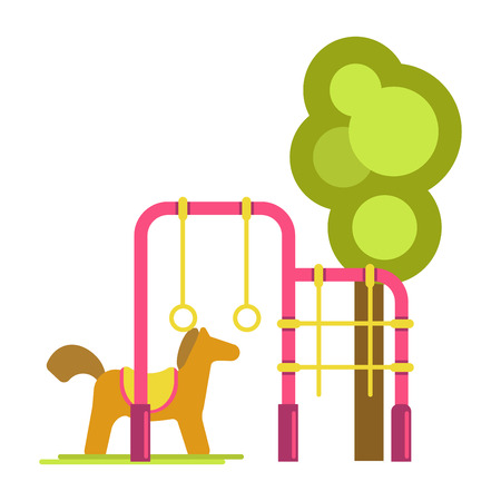 Children playground with horizontal bars, artificial horse and treeのイラスト素材