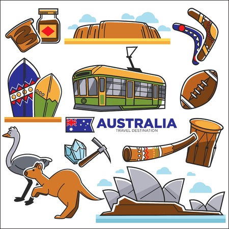 Australian traditional symbols colorful set isolated on whiteのイラスト素材