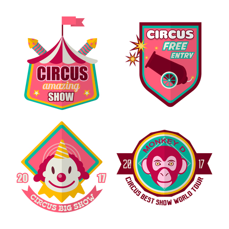 Circus logo labels in colors isolated on whiteのイラスト素材