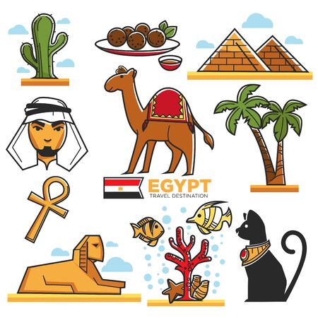 Egypt traditional symbols map for travellers vector posterのイラスト素材