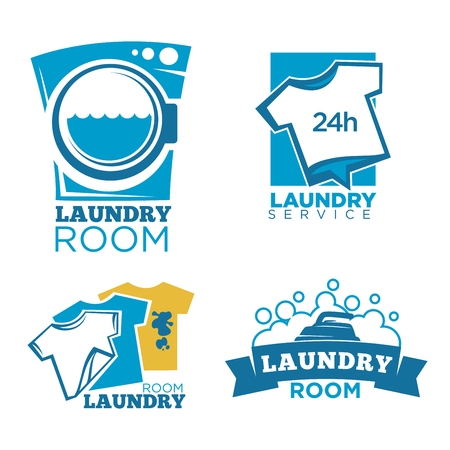 Laundry service logotypes set with equipment and clothesのイラスト素材