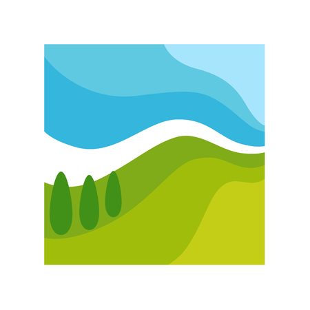 Wild abstract landscape in square framework isolated vector illustration on white background.のイラスト素材