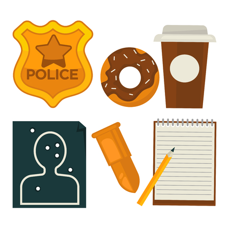 Daily average policeman belongings isolated cartoon illustrations setのイラスト素材