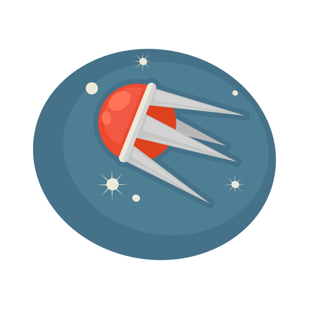 Vector illustration of red satellite flying in space with stairs.のイラスト素材