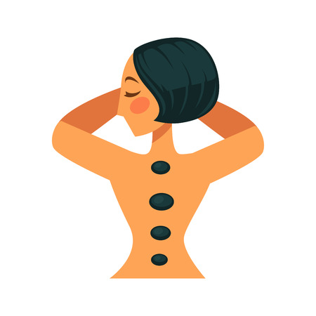 Vector illustration of woman relaxing with stones on her back.のイラスト素材