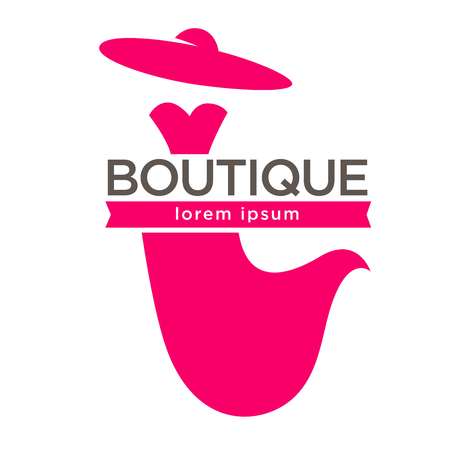 Vector illustration of red minimal dress and hat as boutique emblem.のイラスト素材