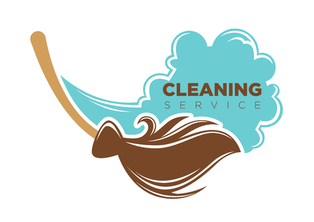 Vector illustration of work with broom as cleaning service logo.のイラスト素材