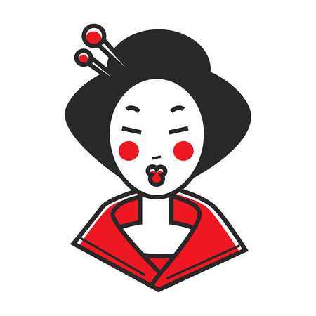 Vector illustration of Japanese woman with traditional makeup on face.のイラスト素材