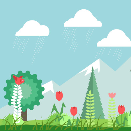 Green forest in rainのイラスト素材