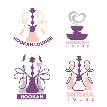 Hookah house or shisha lounge bar vector icons setのイラスト素材