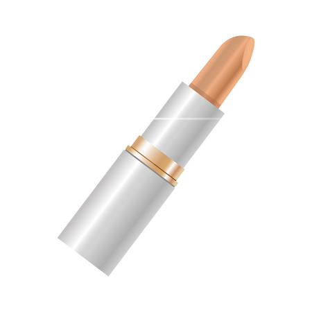 Elegant lipstick in beige color for women without top cover isolated on white. Vector colorful poster in flat design of decorative element for makeup, painting lips and making them beautifulのイラスト素材
