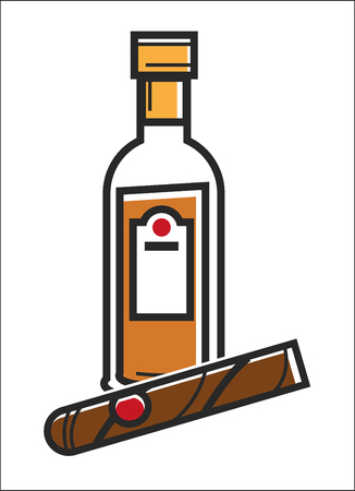 Rum and cigar Cuba travel popular destination, famous culture landmark vector iconのイラスト素材