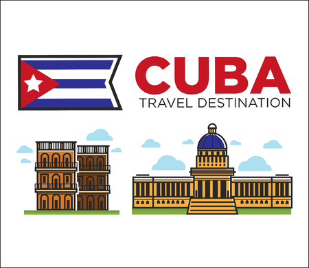 Cuba travel famous landmarks and sightseeing vector Havana iconsのイラスト素材