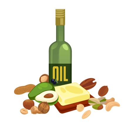 Oily products with high calorie content isolated illustration designed for nutrition celebrationのイラスト素材