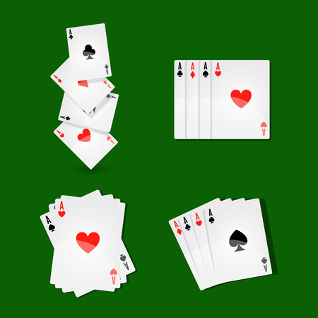 Vector illustration of aces card placed differently on green table.のイラスト素材