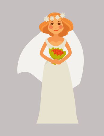 Cheerful bride with bouquetのイラスト素材