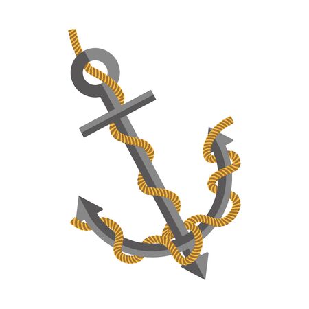 Big metal anchor tied with rope isolated illustrationのイラスト素材