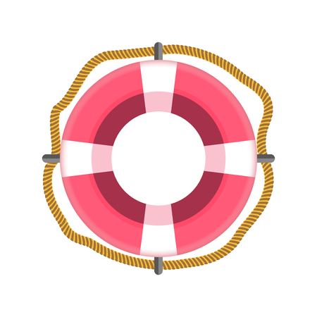 Round striped inflatable life buoy with rope aroundのイラスト素材