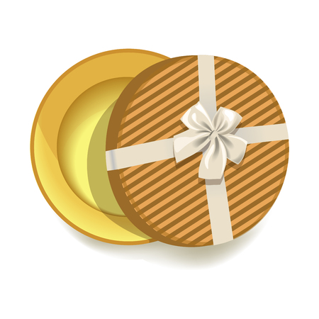 Round striped gift box with tender beige ribbon and bowのイラスト素材