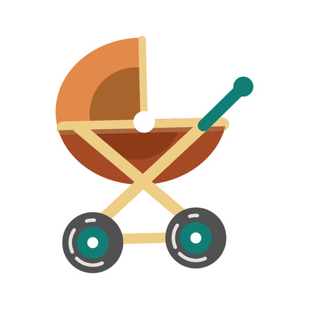 Baby transport pram in brown color, stroller icon vector illustrationのイラスト素材
