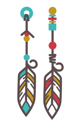 Indian earrings with feathersのイラスト素材