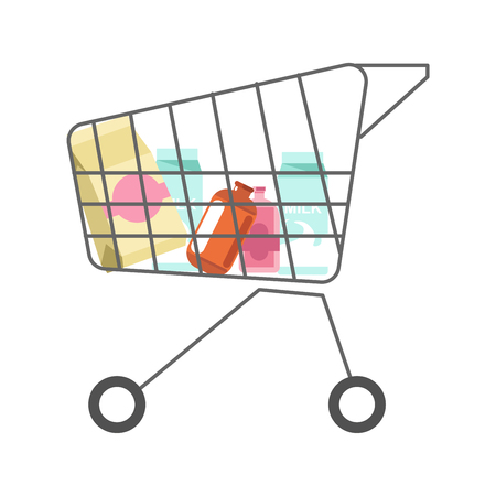 Supermarket cart with dairy products minimalistic isolated illustrationのイラスト素材
