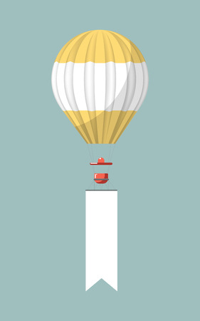 Empty promotional placard attached to yellow air balloon with white stripe.のイラスト素材